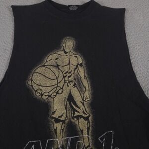 VINTAGE AND1 Shirt Mens XL Black Muscle Tee Sleeveless Graphic Basketball 90s